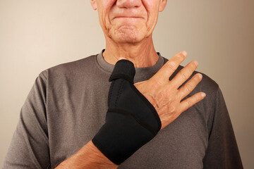 Man wearing a Wrist and Thumb support Brace for Arthritis and Thumb pain