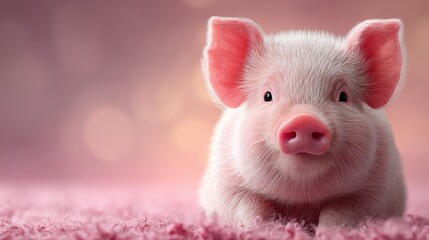 Cute piglet relaxing on soft surface with warm blurred background during a calm afternoon