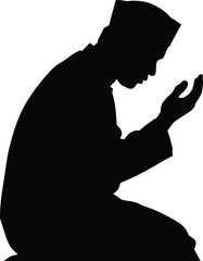Silhouette of a Muslim man praying in faith, devotion, peace, and worship, showing religious expression during Islamic prayer moment
