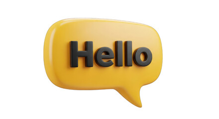 3D Rendered Hello Text in Speech Bubble.