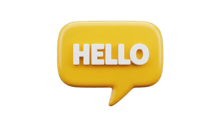 Yellow Speech Bubble with Hello Message 3D Rendered Design.
