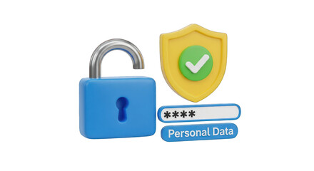 Secure Personal Data with Unlocked Lock and Shield.