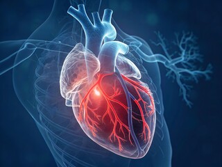 Digital Medical Visualization of Human Heart with Red Pain Glow