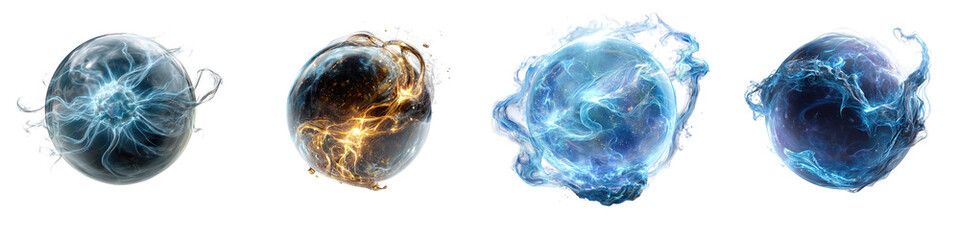 Abstract Glowing Spheres with Dynamic Electrical Energy, Isolated on Transparent Background


