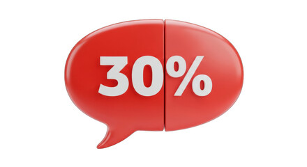 Red 3D Speech Bubble with 30 Discount.