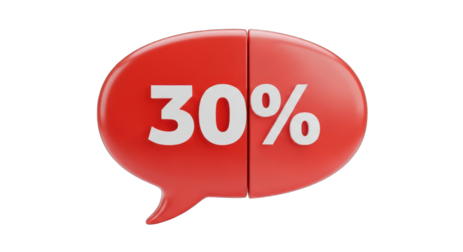 Red 3D Speech Bubble with 30 Discount.
