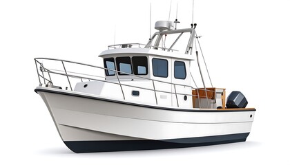 Naklejka premium White fishing boat on a white background