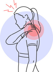 Young woman with severe neck and shoulder pain caused by muscle tension