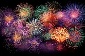 Vibrant multicolored fireworks display against night sky