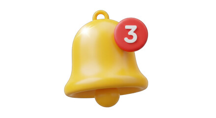 3D Rendered Yellow Bell Icon with Notification Number.