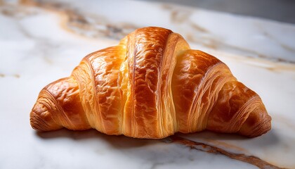 freshly baked croissant with flaky layers and buttery texture captured on marble surface for culinary and food photography