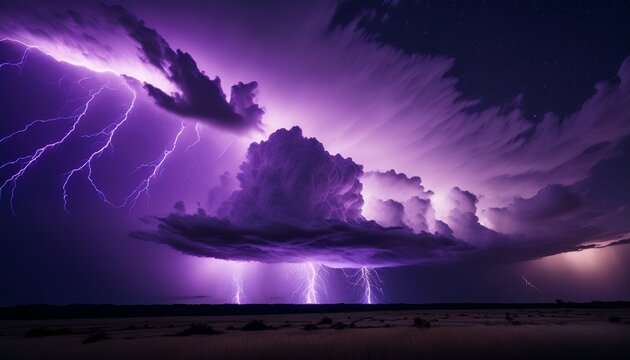 powerful purple lightning storm electrifies the night sky with intense jagged bolts creating a stunning natural phenomenon over dark storm clouds