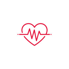 Vector Red heart icon with heartbeat line graph