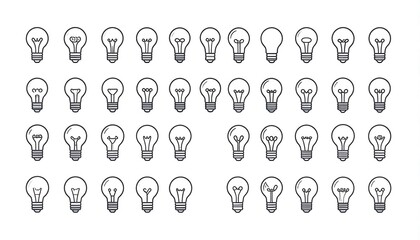A grid of various lightbulb icons in a simple, clean design.