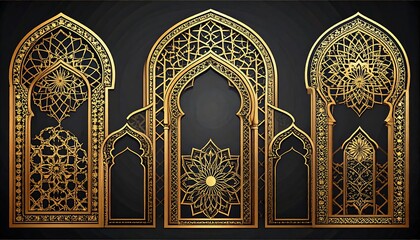 Ornate gold arches on a dark background