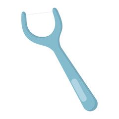 Dental floss pick with ergonomic blue handle and taut floss head, isolated on dark background. Ideal for oral hygiene, interdental cleaning, and dental care product illustrations