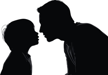 Silhouette of loving father and child sharing emotional moment, expressing care, connection, parenting, bonding, support, family love, and protection