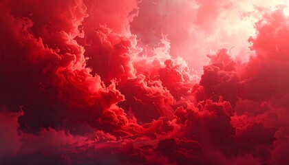 A dramatic, vibrant scene of deep red clouds filling the sky, with a sense of intense energy and dramatic light.