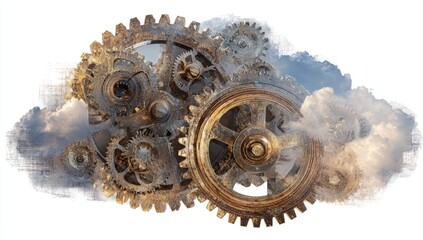 Rusty gears within a textured cloud