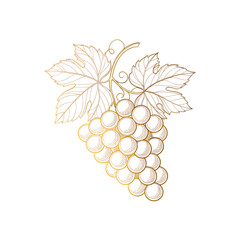 Minimal Line Art Grapes Bunch Gold Outline Luxury