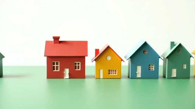 Suburban houses changing colors on white and green screen background