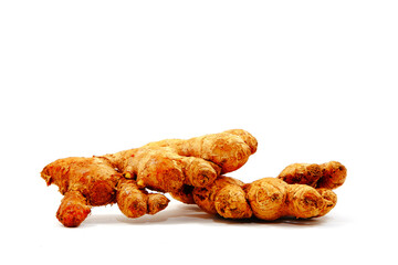 Ginger roots closeup view on white background