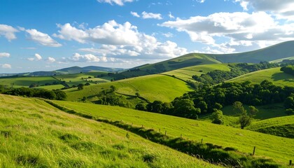 Obraz premium Lush green hills under a vibrant blue sky