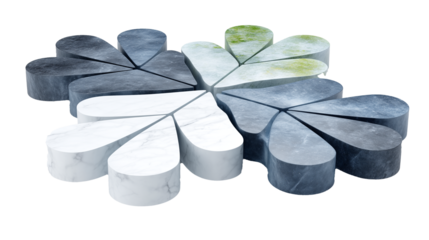 Modern decorative stone flower with exquisite shapes and neutral texture. Made in the style of minimalism with the effect of floating look, absolutely without shadows and reflections, without support 