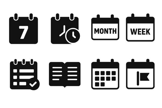 Calendar icons illustrating various time periods and scheduling concepts for digital use in apps and websites