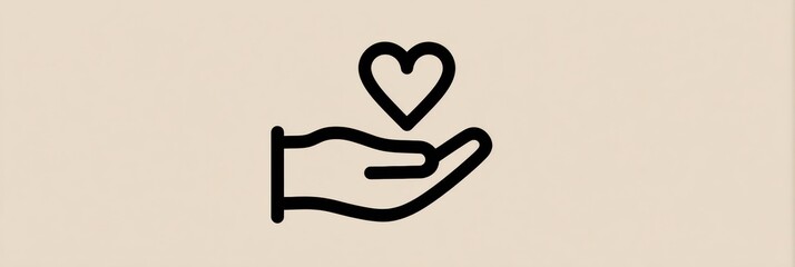 Heart Symbol Floating Above an Open Hand Representing Love and Care in a Minimalist Design