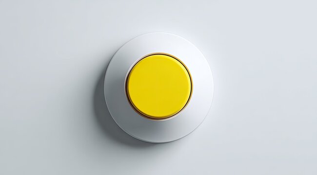 A bright yellow button on a white circular base