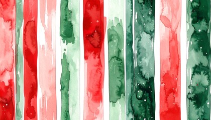 Vertical stripes of vibrant red, green, and blush pink watercolor paint create a festive and artistic design.