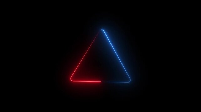 Red and Blue Neon Triangle Outline Glowing on Black Background geometric shape