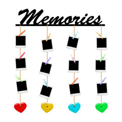 Wooden Memories Display Collage – Hanging Polaroid Photo Frame Board with Multicolor Clips and Heart Decor