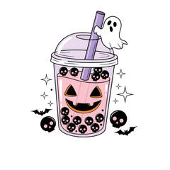Spooky cute Halloween bubble tea with ghost and skulls calls for a witches brew treat