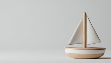 Wooden toy sailboat on a plain white background
