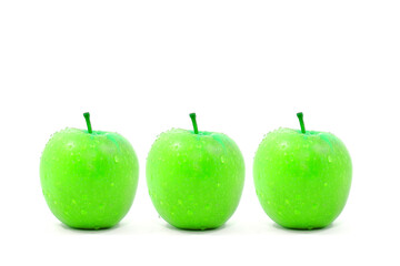 Green apples together isolated on white background close-up view