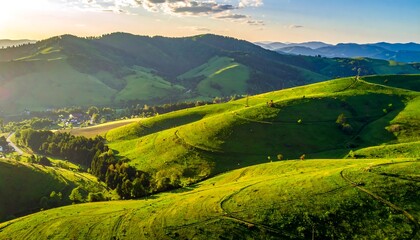 Lush green hills at sunset (1)