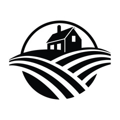 Naklejka premium Farming Logo with Barn and Rolling Hills 