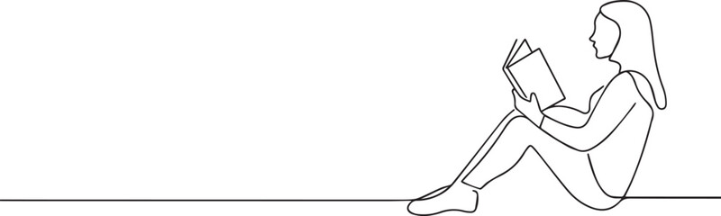 Obraz premium woman reading book continuous one continuous line art, Vector illustration, One line art, Line art graphic style.