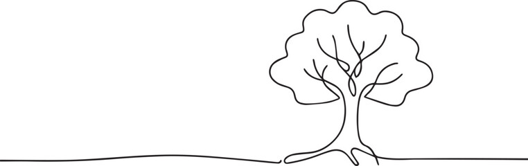 Big Tree continuous one continuous line art, Vector illustration, One line art, Line art graphic style.