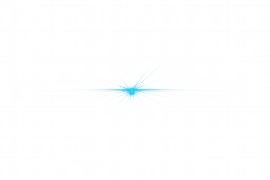 Bright blue light flaring and shining with a vibrant glow on a transparent background, creating an eye-catching optical effect
