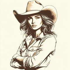 Strong cowgirl portrait with confident expression and detailed hat design inspired by western culture