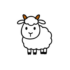 Fototapeta premium Cute Cartoon Sheep with Small Horns – Kawaii Farm Animal. Simple cartoon sheep with small horns and fluffy wool. Perfect for kids illustrations, farm graphics, stickers, and adorable doodle 