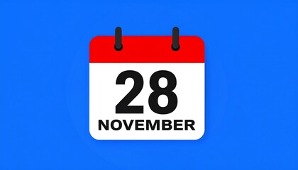 A simple, flat design calendar icon displays the date November 28th against a solid blue background.