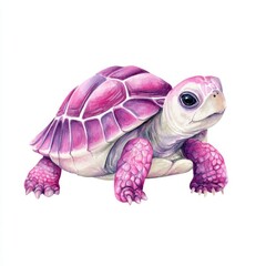 Cute painting featuring a pink and purple baby turtle on a simple white background showcasing a cheerful and whimsical design