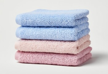 Stacked light blue and pink towels