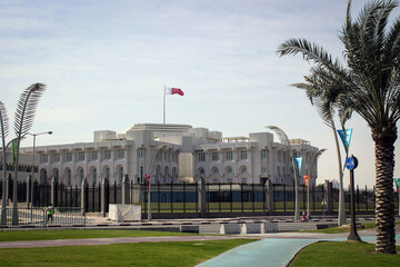 Amiri Diwan government building in Doha view, Qatar
