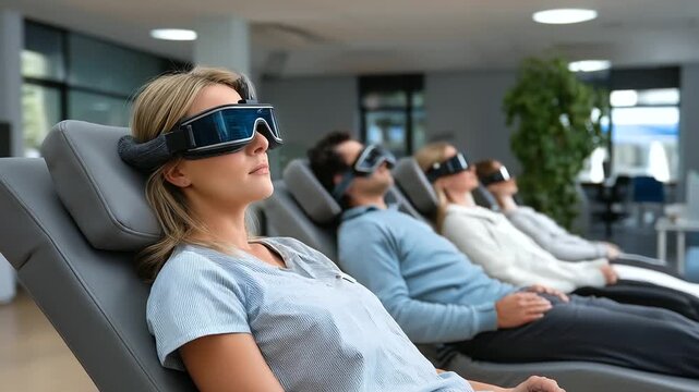 Modern Clinic with Patients Using Neuro Headsets for Exercises