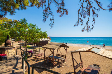 Beach with Picnic Tables and Ocean View